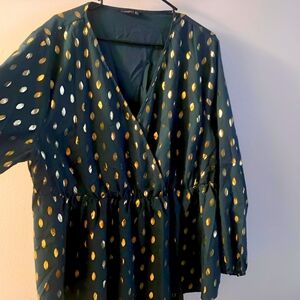BloomChic Black Blouse with Gold and Silver Dots